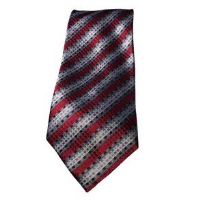 Carlo Monza Italy Necktie Men Diagonal Stripes Maroon Gray Black